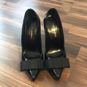 Saint Laurent Bow-Embellished Patent-Leather Heels